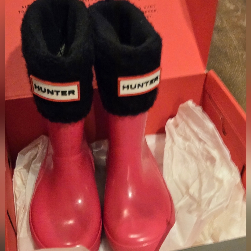 Hunter Starcloud Rain Boots with Black Fleece Boot Liner Toddler 9UK - 10 US